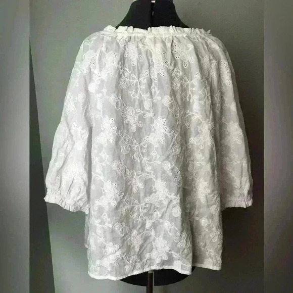 Ruby Rd White 3/4 Sleeve Embellished Fabric Peasant Top Women XL - Picture 4 of 11